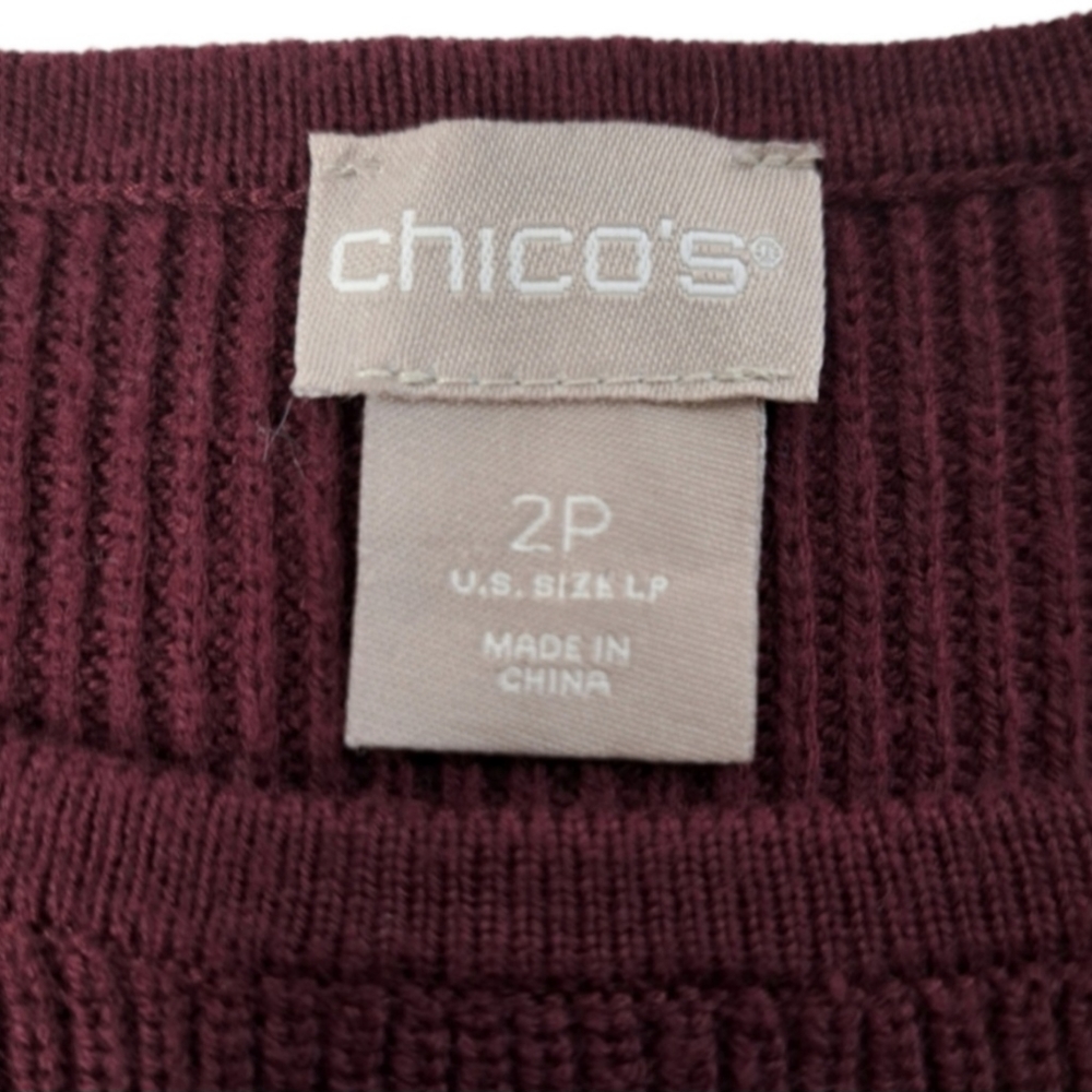 Chico's Women's Long Sleeve Burgundy Blouse/Sweater Ribbed Lace Size 2P … - Picture 11 of 16